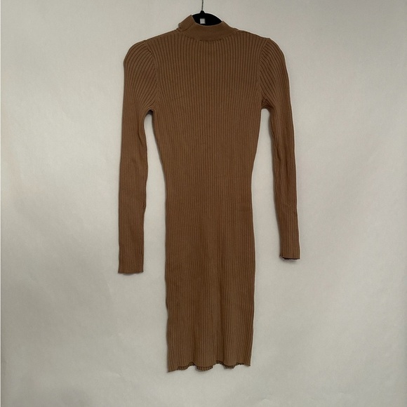 AKIRA Ribbed Lace-up Bodycon Dress Collar Long Sleeved Neutral Stretch Large - Picture 6 of 8